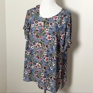 XL DR2 blouse, blue floral pattern